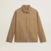 Beige Herrenjacke mit Blumenstickerei und durchgehendem Reißverschluss