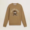Beiges Herren-Sweatshirt aus Baumwolle mit Aufdruck auf der Vorderseite