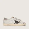Damen-Old-School-Sneaker aus weißem Leder mit schwarzem Lederstern und Einsätzen im Schlangenprint