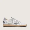 Damen-Sneaker „Ball Star“ aus Nappaleder mit silbernem Glitzerstern und Fersenlasche