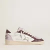 Damen-Sneaker „Ball Star LTD“ aus Nappaleder mit platinfarbenem Lederstern und burgunderroter Fersenlasche aus Nubukleder