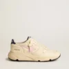 Damen-Sneaker „Running Sole“ aus Nappaleder mit rosa Lederstern und blauer Lederlasche an der Ferse