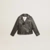 Jungen-Bikerjacke aus Leder im Used-Look