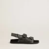 Noa Junior-Sandalen aus schwarzem Leder im Used-Look