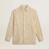 Oversize-Hemd aus cremefarbener, durchscheinender Spitze