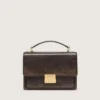 Venezia-Tasche aus vintage-braunem, geprägtem Leder mit goldenen Details