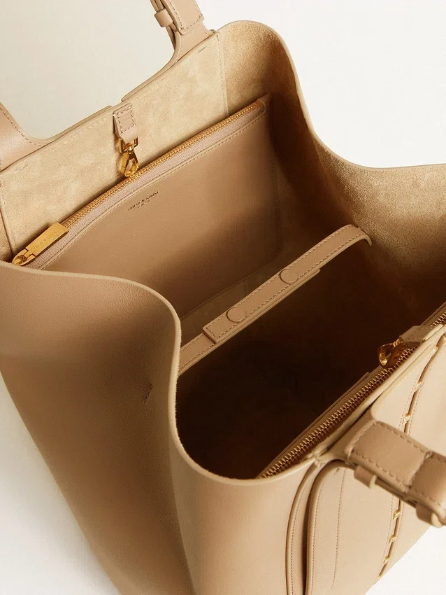 24/7-Tasche „North South“ aus cappuccinofarbenem Leder mit verstellbaren Tragegriffen
