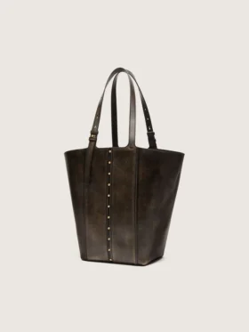 24/7-Tasche „North South“ aus schwarzem, auf Alt getrimmtem Leder mit verstellbaren Tragegriffen