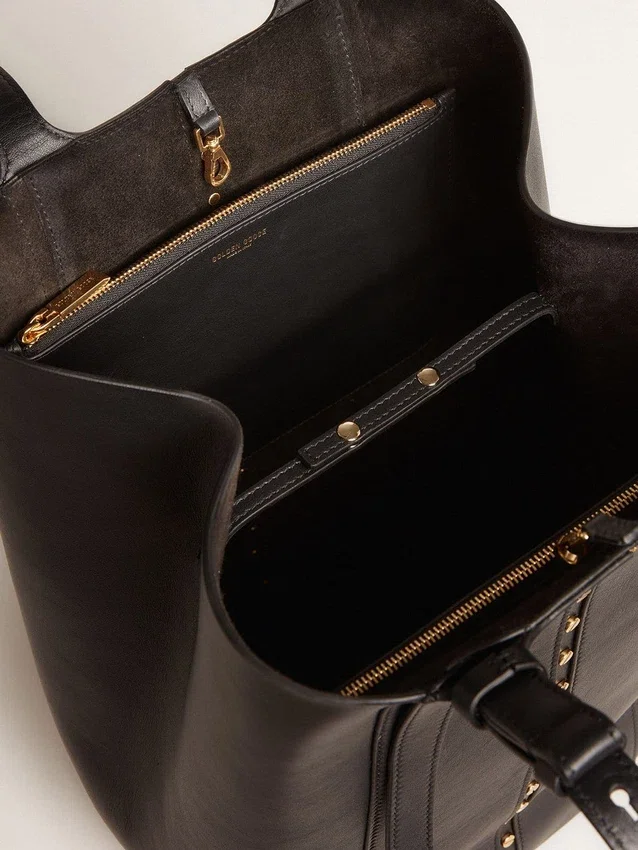 24/7-Tasche „North South“ aus schwarzem Leder mit verstellbaren Trageriemen