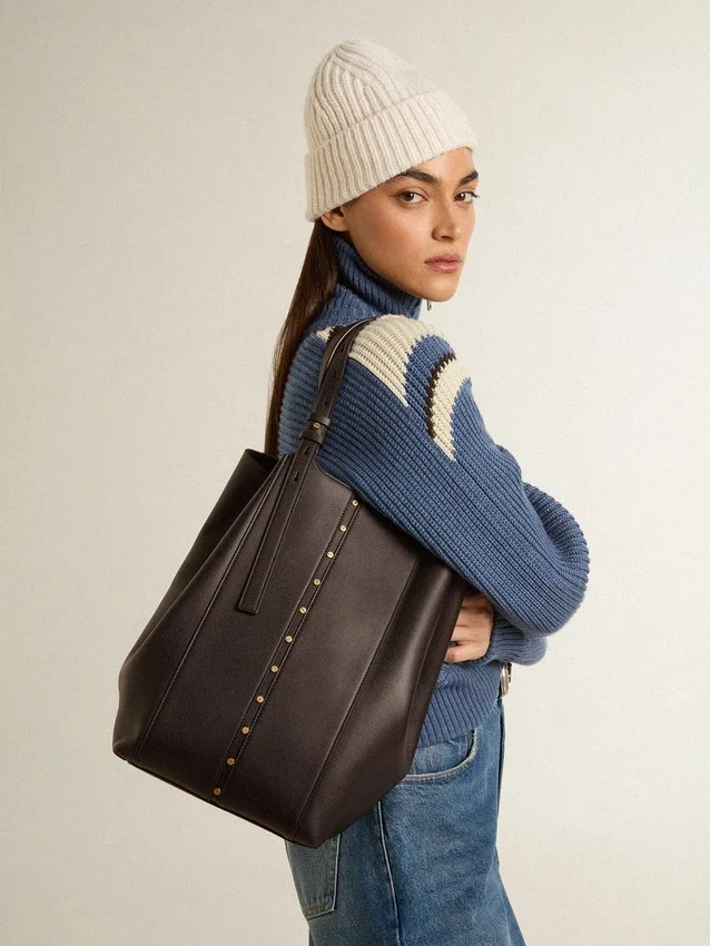 24/7-Tasche „North South“ aus schwarzem Leder mit verstellbaren Trageriemen