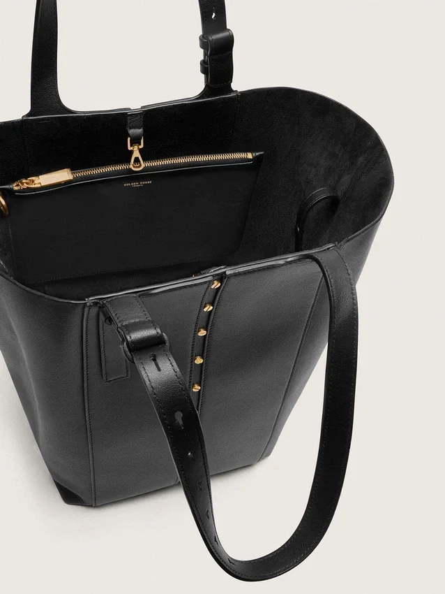 24/7-Tasche „North South“ aus schwarzem Leder mit verstellbaren Trageriemen