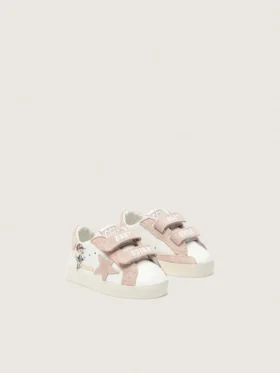 Baby-School aus Nappa mit rosa Stern aus Wildleder und Maskottchen-Print
