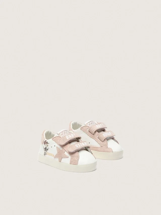 Baby-School aus Nappa mit rosa Stern aus Wildleder und Maskottchen-Print