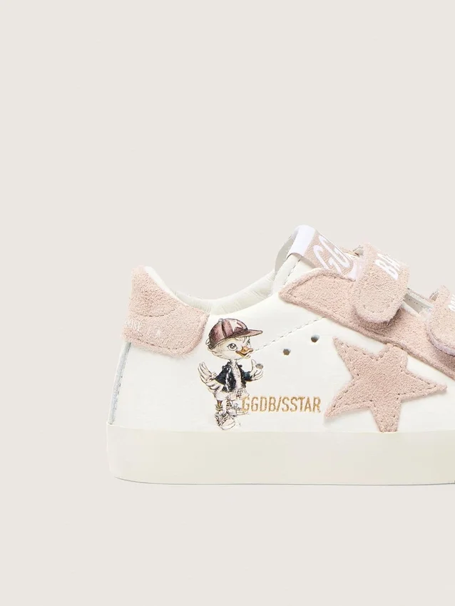 Baby-School aus Nappa mit rosa Stern aus Wildleder und Maskottchen-Print