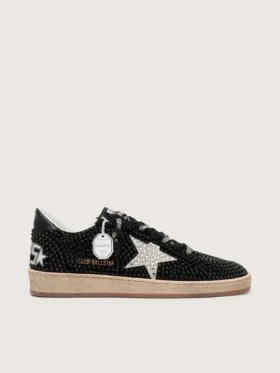Ball Star aus schwarzem Wildleder mit weißem Stern und Swarovski-Kristallen