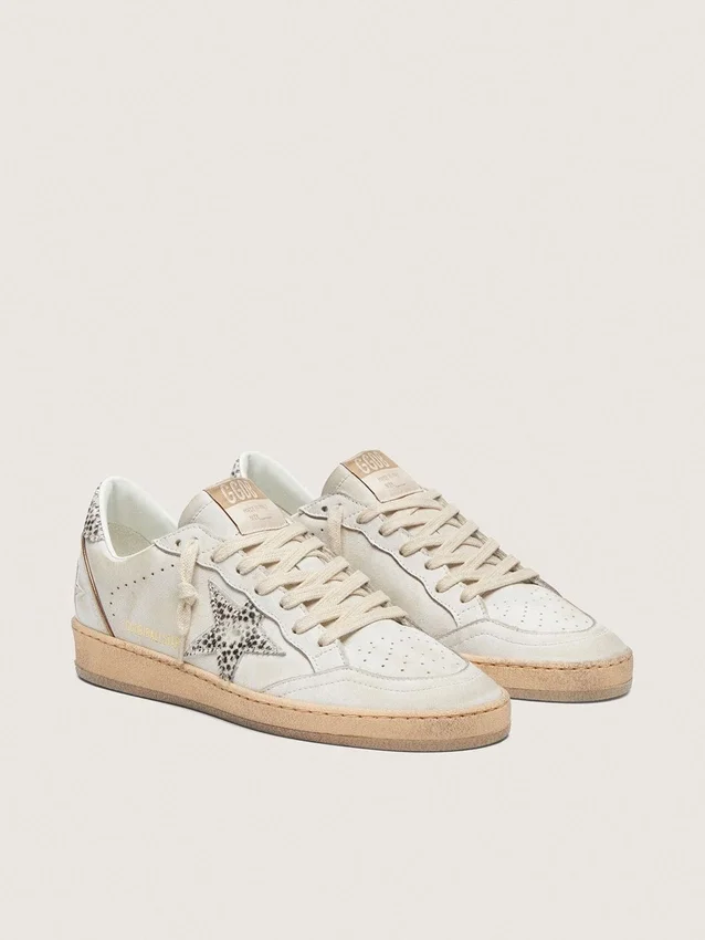 Ball Star LTD für Damen aus weißem Leder mit Stern aus Ponyfell im Animal-Print
