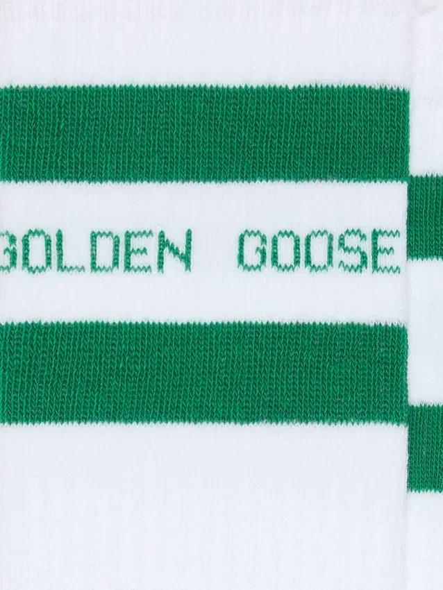 Baumwollsocken mit Used-Optik, grünen Streifen und Logo