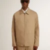 Beige Herrenjacke mit Blumenstickerei und durchgehendem Reißverschluss