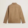Beige Herrenjacke mit Blumenstickerei und durchgehendem Reißverschluss