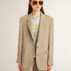 Beigefarbene, einreihige Damenjacke mit Nadelstreifen und Oversize-Passform