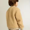 Beigefarbene Fleece-Bomberjacke für Kinder