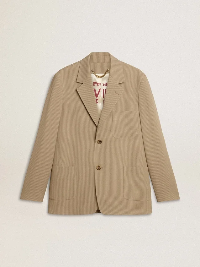 Beigefarbene Nadelstreifen-Einreiherjacke für Herren mit Oversize-Passform