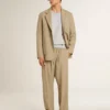Beigefarbene Nadelstreifen-Einreiherjacke für Herren mit Oversize-Passform