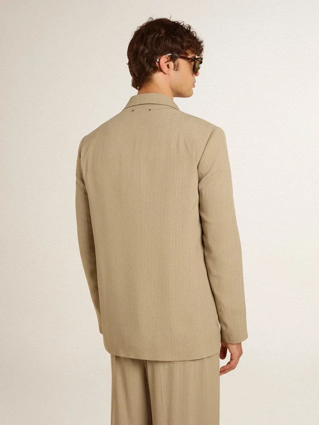 Beigefarbene Nadelstreifen-Einreiherjacke für Herren mit Oversize-Passform
