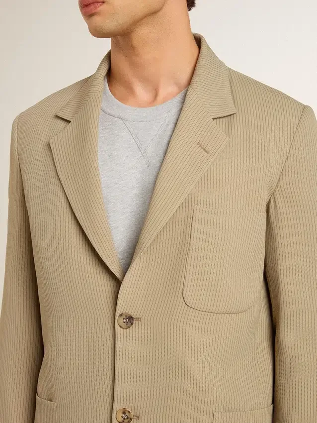 Beigefarbene Nadelstreifen-Einreiherjacke für Herren mit Oversize-Passform