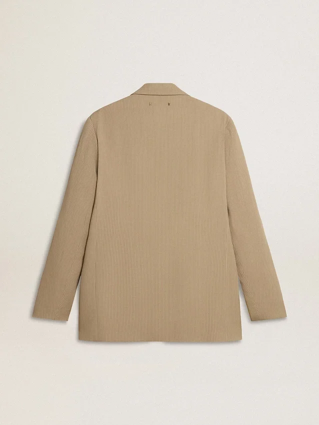 Beigefarbene Nadelstreifen-Einreiherjacke für Herren mit Oversize-Passform