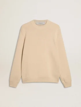 Beiger Herrenpullover mit Rundhalsausschnitt und „Golden“-Schriftzug auf der Rückseite