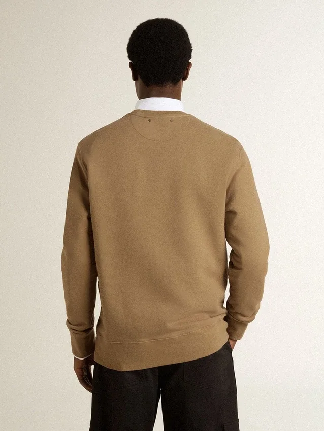 Beiges Herren-Sweatshirt aus Baumwolle mit Aufdruck auf der Vorderseite