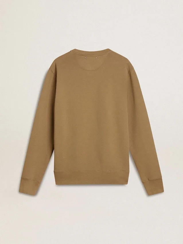 Beiges Herren-Sweatshirt aus Baumwolle mit Aufdruck auf der Vorderseite