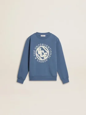 Blaues Kinder-Sweatshirt mit weißen geprägten Aufnähern
