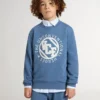 Blaues Kinder-Sweatshirt mit weißen geprägten Aufnähern
