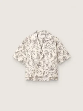 Boxy-Baumwollhemd für Damen mit schwarz-weißem Blumenprint