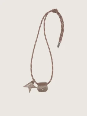 Brillenetui mit beigem Leder-Schnürsenkel, Blumenclip und Sternclip
