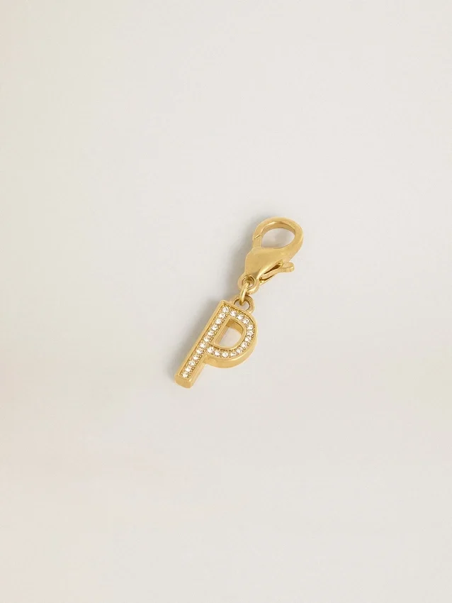 Buchstaben-P-Anhänger aus goldfarbenem Messing mit Kristallen