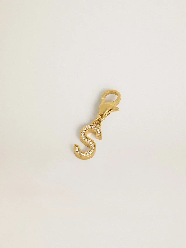 Buchstaben-S-Anhänger aus goldfarbenem Messing mit Kristallen