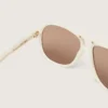 Charlie-Sonnenbrille mit perlweißem Rahmen und goldenen Gläsern