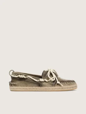 Cruise-Espadrilles für Damen aus militärgrünem Canvas mit weißen Wanderschnürsenkeln