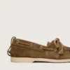Cruise-Loafer für Damen aus khakifarbenem Wildleder mit Fransen und bunten Perlen