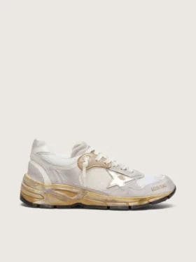 Dad-Star für Damen aus Mesh und weißem Wildleder mit goldfoliertem Stern