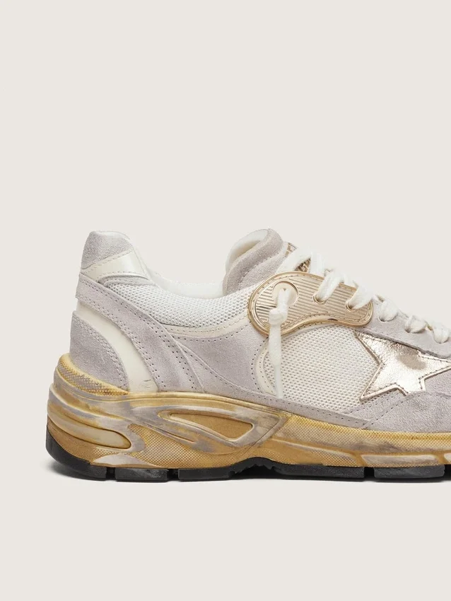 Dad-Star für Herren aus Mesh und weißem Wildleder mit goldfoliertem Lederstern
