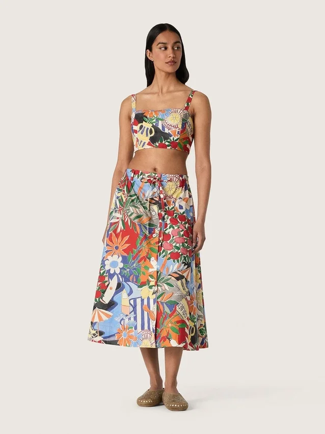 Damen-Baumwolloberteil mit mehrfarbigem Print