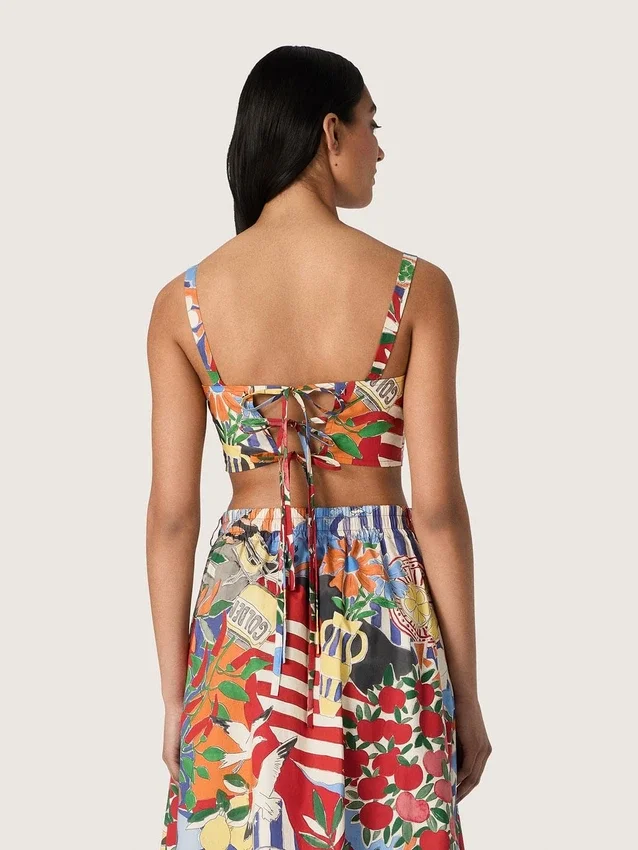 Damen-Baumwolloberteil mit mehrfarbigem Print