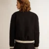 Damen-Bomberjacke aus dunkelblauer Wolle mit weißen Details
