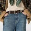 Damen-Gürtel „Sierra“ aus mahagonifarbenem Leder mit Ziernieten