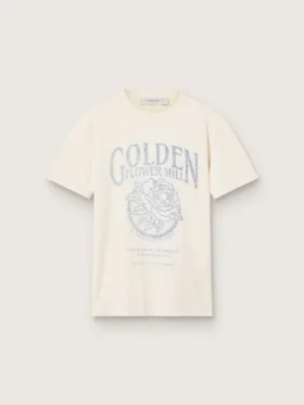 Damen-Hemd aus gealterter weißer Baumwolle mit Vintage-Print