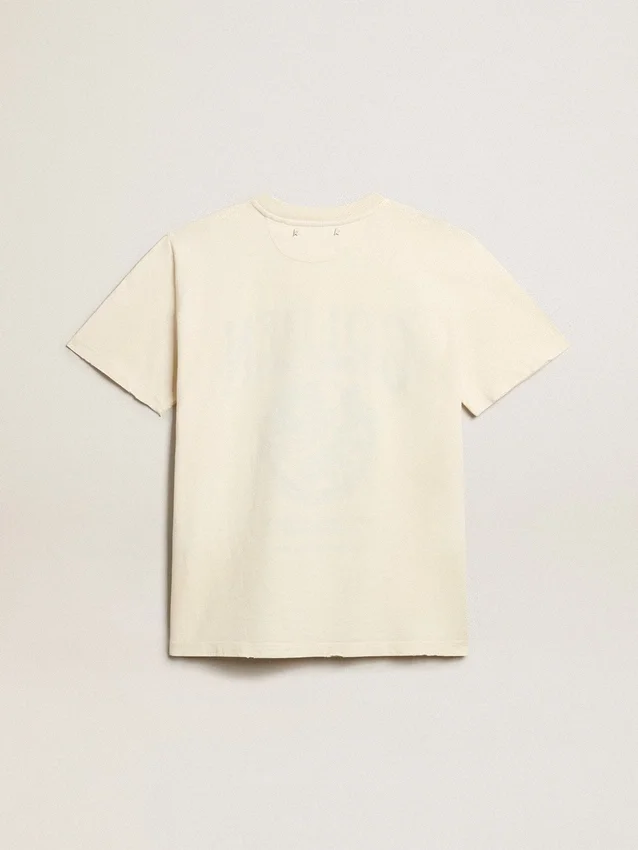 Damen-Hemd aus gealterter weißer Baumwolle mit Vintage-Print